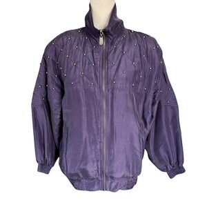 Vintage Fuda International Purple Silk Jacket With Gold-Tone Beads, Petite Small